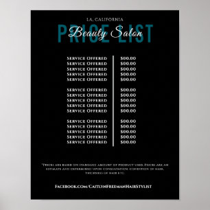 Póster Lista de precios de salón de belleza elegante mode