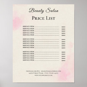 Póster Lista de precios de salón de belleza elegante mode