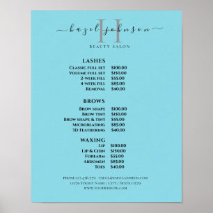 Póster Lista de precios de salón de belleza elegante mode
