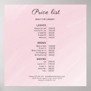 Póster Lista de precios de salón de belleza elegante mode