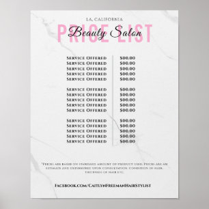 Póster Lista de precios de salón de belleza elegante mode