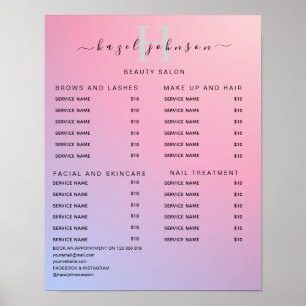 Póster Lista de precios de salón de belleza elegante mode