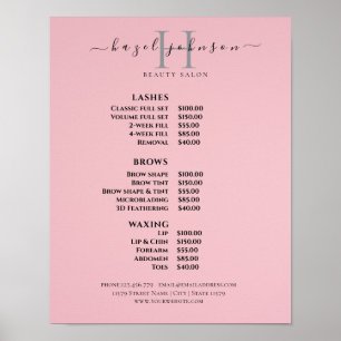 Póster Lista de precios de salón de belleza elegante mode