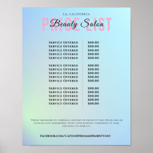 Póster Lista de precios de salón de belleza elegante mode