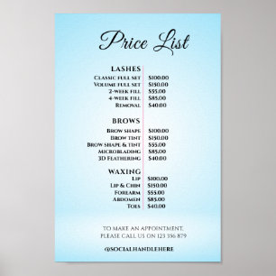 Póster Lista de precios de salón de belleza elegante mode