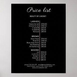Póster Lista de precios de salón de belleza elegante mode