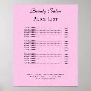 Póster Lista de precios de salón de belleza elegante mode