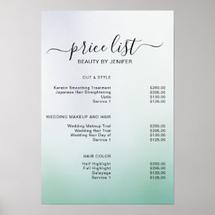 Póster Lista de precios de salón de belleza elegante mode