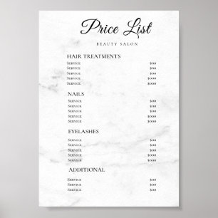 Póster Lista de precios de salón de belleza elegante mode