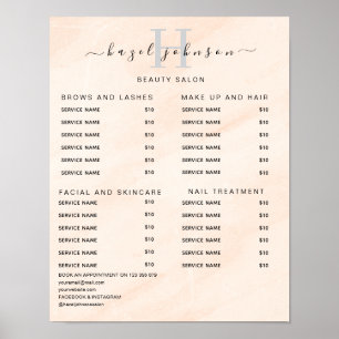Póster Lista de precios de salón de belleza elegante mode