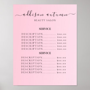Póster Lista de precios de salón de belleza elegante mode