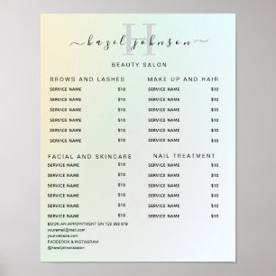 Póster Lista de precios de salón de belleza elegante mode