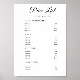 Póster Lista de precios de salón de belleza moderno y ele