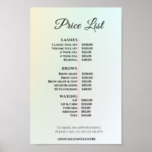 Póster Lista de precios de salón de belleza moderno y ele