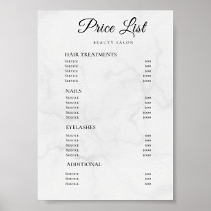 Póster Lista de precios de salón de belleza moderno y ele