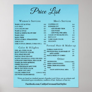 Póster Lista de precios de salón de belleza moderno y ele