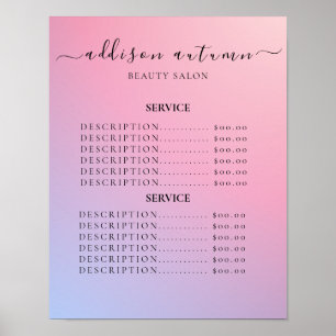 Póster Lista de precios de salón de belleza moderno y ele