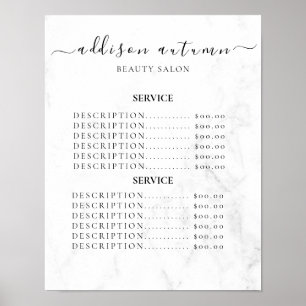 Póster Lista de precios de salón de belleza moderno y ele