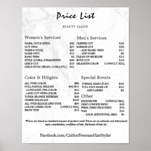 Póster Lista de precios de salón de belleza vintage