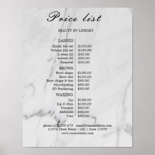Póster Lista de precios de salón de belleza vintage