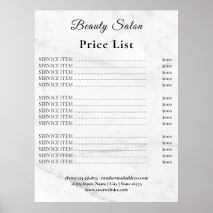 Póster Lista de precios de salón de belleza vintage