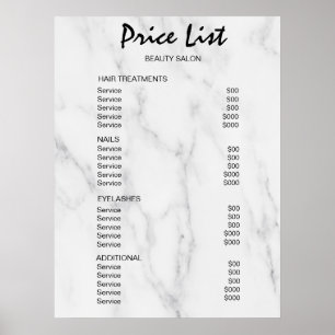 Póster Lista de precios de salón de belleza vintage