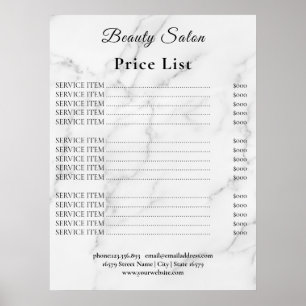 Póster Lista de precios de salón de belleza vintage