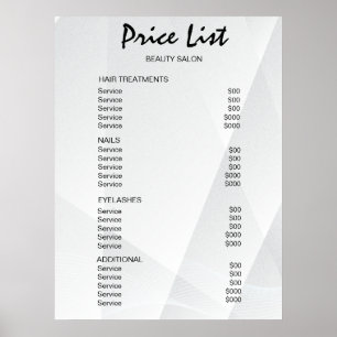 Póster Lista de precios de salón de belleza vintage