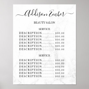 Póster Lista de precios de salón de belleza vintage