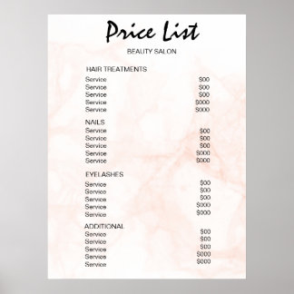 Póster Lista de precios de Salón de Belleza Vintage