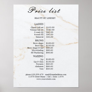 Póster Lista de precios de salón de belleza vintage