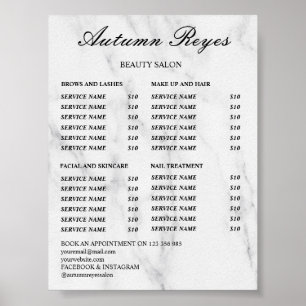 Póster Lista de precios de salón de belleza vintage