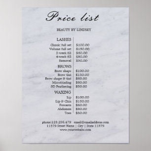 Póster Lista de precios de salón de belleza vintage