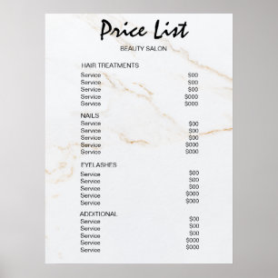 Póster Lista de precios de salón de belleza vintage