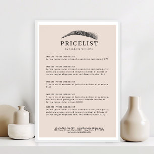 Póster Lista de precios de salón de cejas minimalista ele