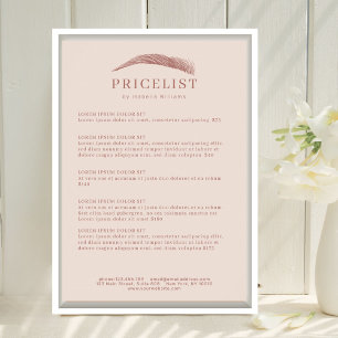 Póster Lista de precios de salón de cejas minimalista ele
