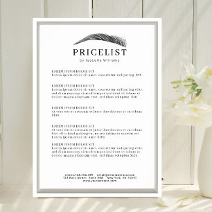 Póster Lista de precios de salón de cejas minimalista ele