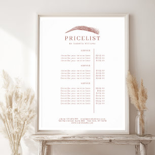 Póster Lista de precios de salón de cejas minimalista ele
