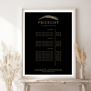 Póster Lista de precios de salón de cejas minimalista ele