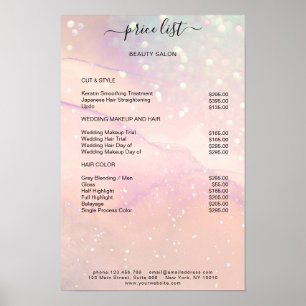 Póster Lista de precios de salón de glitter de mármol de