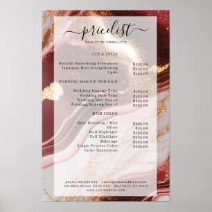 Póster Lista de precios de salón de glitter de mármol mod