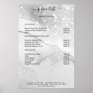 Póster Lista de precios de salón de glitter plateado mode