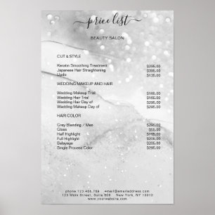 Póster Lista de precios de salón de glitter plateado mode