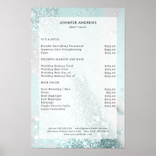 Póster Lista de Precios de Salón de Modern Glitter Mint