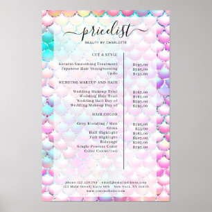 Póster Lista de precios de salón de patrón de sirena bril