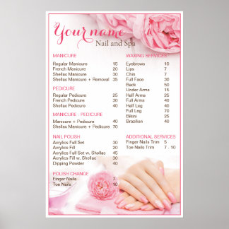 Póster Lista de precios de salón de uñas Beauty