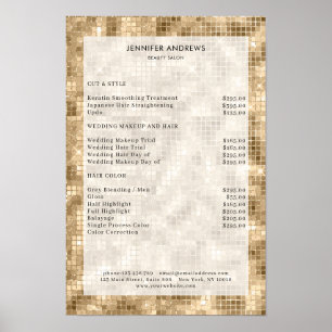 Póster Lista de precios de salón glamour dorado moderno P