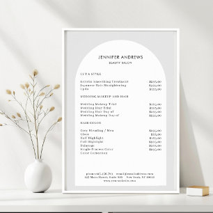 Póster Lista de precios de salón gris arco minimalista mo