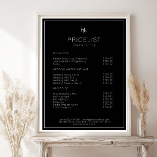 Póster Lista de Precios de Salón Minimalista Monograma Ne