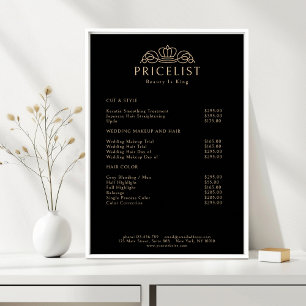 Póster Lista de precios de salón negro beige con logotipo